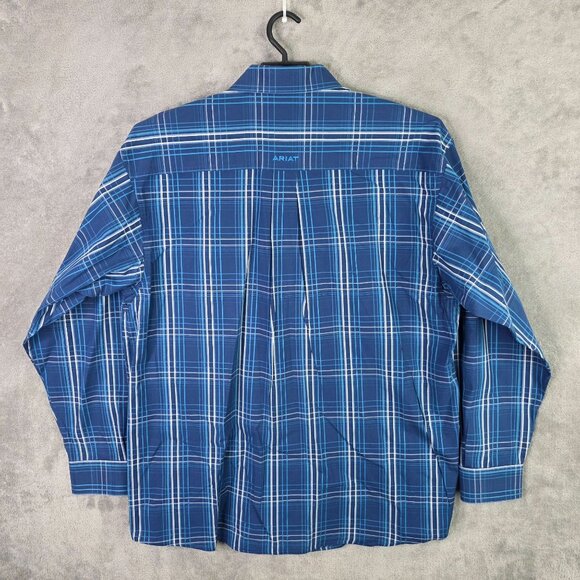 Mens Ariat Pro Series Blue Plaid Shirt Button Down Long Sleeve Cotton Blend XL - Picture 4 of 7